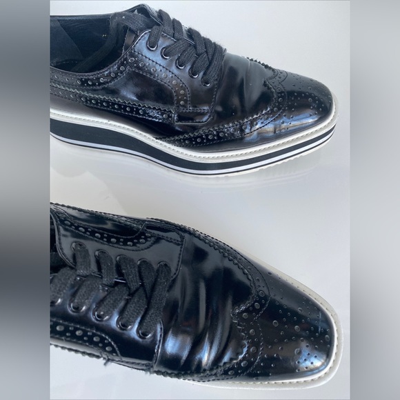 SOLD - Prada SS 2011 Black Brushed Leather Wingtip Brogues Derby Creeper 37/ - Picture 11 of 16
